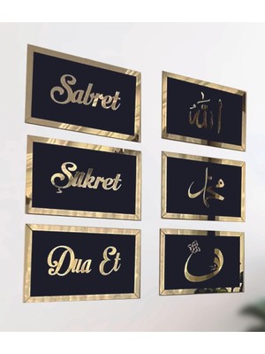 Siyah-Gold Sabret Şükret Dua Et Allah Muhammed ve Vav 6'lı Set
