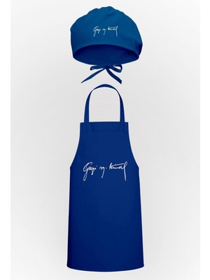 Mediterian Mavi renkli mutfak önlüğü ve bone seti, şık ve kullanışlı tasarım, pamuk polyester materyal