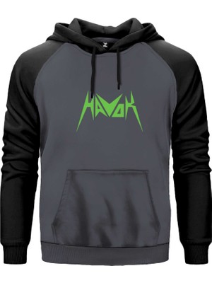Havok Green Logo Gri Renk Reglan Kol Kapşonlu Sweatshirt