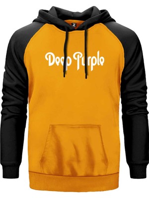 Deep Purple Text Sarı Renk Reglan Kol Kapşonlu Sweatshirt