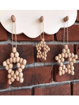 Dekoratif Ahşap Boncuklu Yıldız 3'lü Set