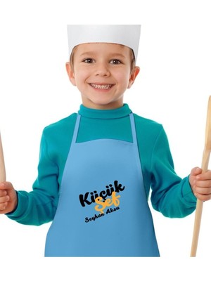Mediterian Çocuk Erkek Mavi Şef Tasarımlı Pamuk Mutfak Önlüğü, Renkli ve Eğlenceli Tasarım