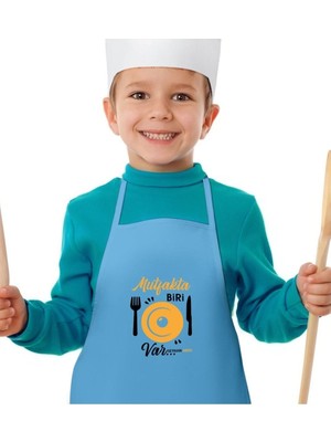 Mediterian Kişiye Özel Erkek Çocuk Mavi Mutfak Önlüğü, Renkli, Pamuk, Şık ve Eğlenceli Tasarım