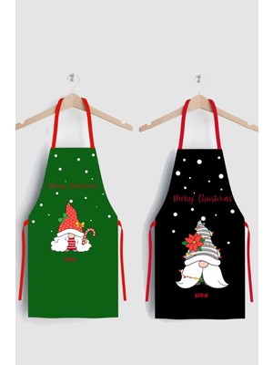 Mediterian Yılbaşı temalı kırmızı siyah mutfak önlüğü seti, şık ve kullanışlı tasarım