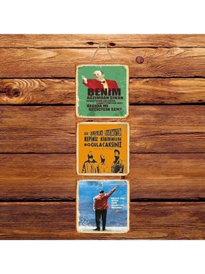 Leyla ile Mecnun Replikleri Üçlü Retro Ahşap Poster