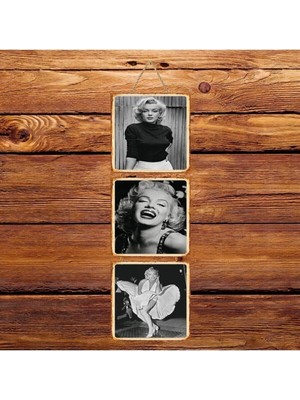 Marilyn Monroe Siyah Beyaz Üçlü Retro Ahşap Poster