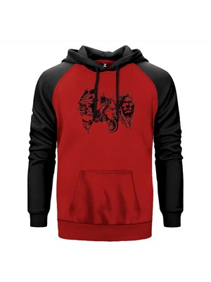 Kızılderili Thre Man Kırmızı Renk Reglan Kol Kapşonlu Sweatshirt