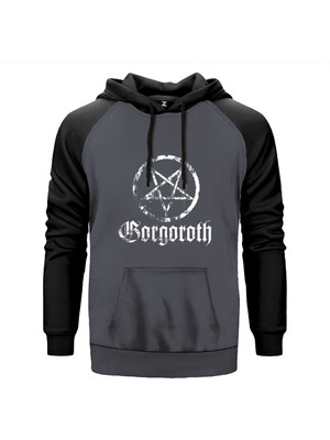 Gorgoroth Pentagram Gri Renk Reglan Kol Kapşonlu Sweatshirt