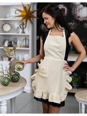 Mediterian Keten Fırfırlı Bohem Mutfak Önlüğü Çok Renkli, Şık ve Kullanışlı Mutfak Aksesuarı