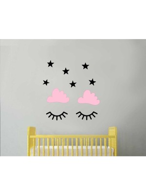Çocuk Odası Ahşap Kirpik Bulut Yıldız Set Pembe