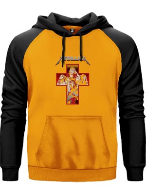 Metallica Silhouettes Inside The Cross Sarı Renk Reglan Kol Kapşonlu Sweatshirt