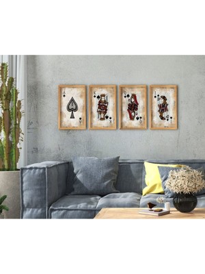 Home Iskambil 4'lü El Yapımı Ahşap Çerçeveli Tablo-1