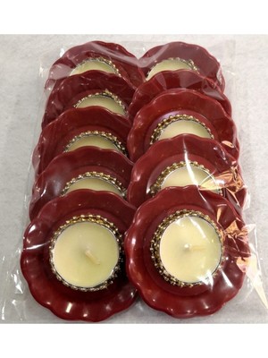 Bordo Tabaklı Kına Gecesi El Mumu 10'lu Paket ( El Yakmaz)