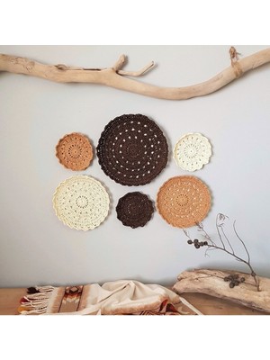 Bohem Etnik Duvar Tabağı Seti / Kağıt Ip Dantel Desenli Altılı Duvar Dekoru