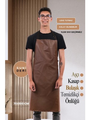Mediterian Kahverengi su geçirmez çok amaçlı deri görünümlü önlük 65x90 cm