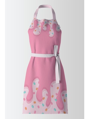 Mediterian Şeker Desenli Pembe Mutfak Önlüğü, Renkli ve Şık Koruyucu Takım, 55x75 cm