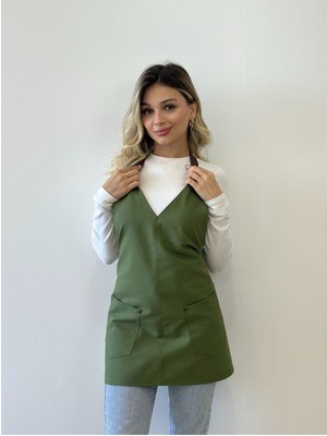 Mediterian Yeşil Pamuk Su İtici Kadın Önlük 65x62, Restoran ve Kafe Kullanımı