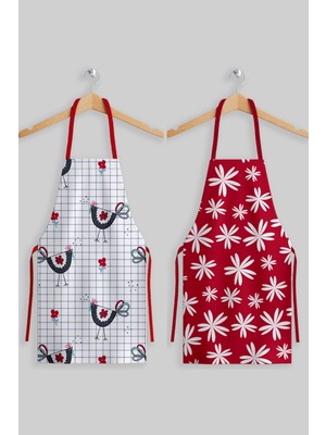 Mediterian Kırmızı 2'li mutfak önlüğü seti, şık tasarım ve rahat kullanım