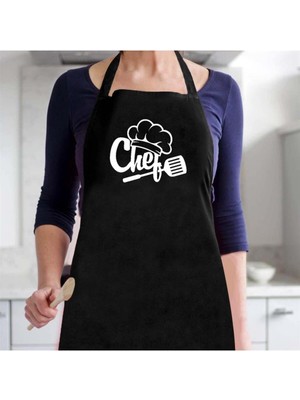 Mediterian Çiftler için şef baskılı, su geçirmez, şık siyah mutfak önlüğü seti