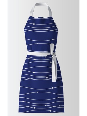 Mediterian Su dalgası desenli şık mutfak önlüğü, 80x65 cm, dayanıklı kumaş, koruyucu tasarım