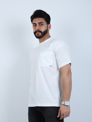 twentyfive25 Erkek Bisiklet Yaka Cepli Oversize Tişört
