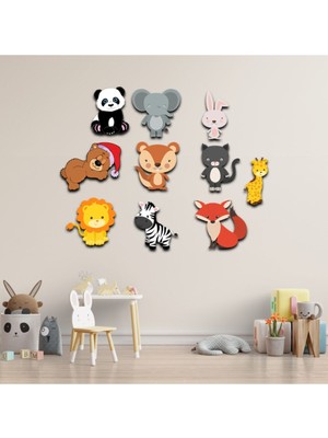 10 Hayvan Figürlü Doğal Ahşap Çocuk Odası Duvar Süsü