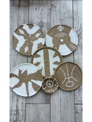 Tasarım Afrika Etnik Altılı Hasır Tabak Seti Bohem Afrikan Sepeti Duvar Dekoru