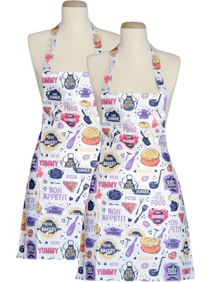 Mediterian İkili Mor Mutfak Önlüğü Seti 50x70, Pamuk Polyester, Şık ve Dayanıklı