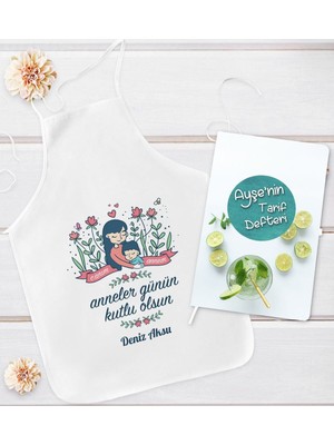 Mediterian Anneler Günü Renkli Mutfak Önlüğü ve Tarif Defteri Hediye Seti