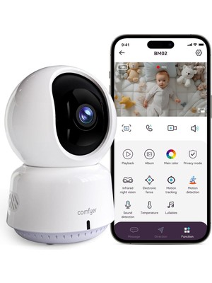 2k Wifi Bebek Kamerası, 360° Döner Kamera, Gece Görüş, Hareket Takibi, Lullaby