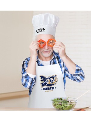Mediterian Kişiye Özel Erkek Mutfak Takımı, Önlük ve Şapka, Renkli, Şık ve Kullanışlı, Pamuk