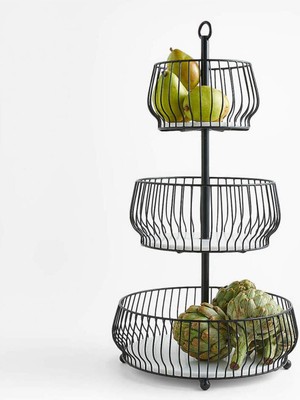 Cora Siyah 3 Katlı Meyve Sepeti