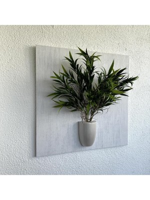 Kabartma Dokulu, Yeşil Bitki Çiçekli 3D Tablo