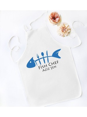 Mediterian Kişiye Özel Renkli Chef Tasarımlı Beyaz Mutfak Önlüğü, Pamuk Polyester, Şık ve Kullanışlı