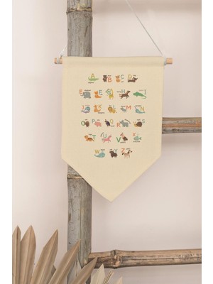 Çocuk Odası Dekor, Duvar Süsü, Ahşap Bebek Odası Dekor, Canvas Flama, Alfabe Pastel Renkli