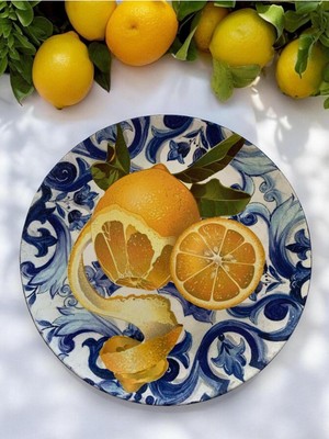 Duvar Tabağı Dekoratif Duvar Süsü Limon 26CM Elyapımı Limonlu Desenli Mutfak Natural Ev Dekoru