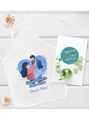 Mediterian Kişiye Özel Anneler Gününe Özel Renkli Mutfak Seti, Önlük ve Tarif Defteri