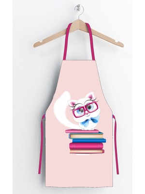 Mediterian Renkli çocuk kedi temalı etkinlik önlüğü, rahat ve şık, 45x55 cm, pembe
