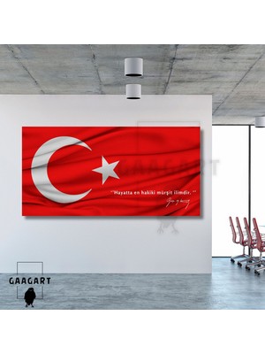 Panoramik Kanvas Makam Panosu Türk Bayrağı Atatürk ‘’hayatta En Hakiki Mürşit Ilimdir. ‘’