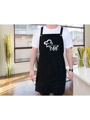 Mediterian Şık Siyah Mutfak Önlüğü, Aşçı ve Şef İçin, Çok Renkli, 77x150 cm