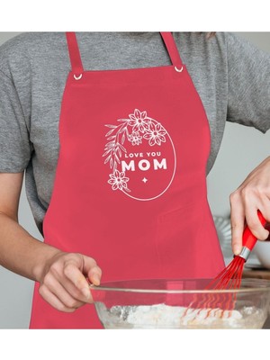 Mediterian Kırmızı Keten Mutfak Önlüğü, Pembe, Profesyonel Tasarım, Tek Ebat