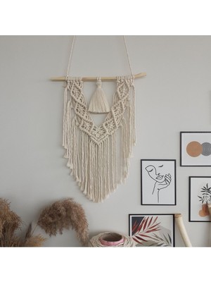Makrome Macrame Duvar Süsü Süs Ekru Ip Dekoratif Tasarım