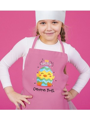 Mediterian Çocuk Mutfak Önlüğü, Paskalya Temalı, Renkli, Kişiye Özel, Kumaş Tasarım