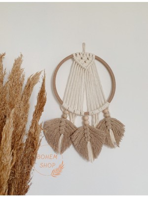 El Yapımı Izlanda Stili Düş Kapanı Yapraklı Makrome Duvar Süsü -