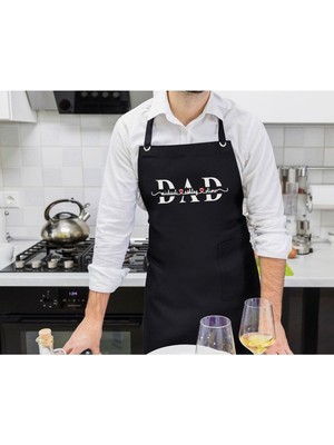 Mediterian Kişiye Özel Siyah Mutfak Önlüğü, Babalar Günü Tasarımı, 77x150 cm, Çok Renkli