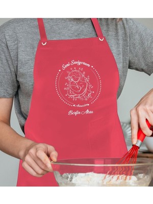 Mediterian Kişiye Özel Çok Renkli Keten Mutfak Önlüğü, Tek Ebat