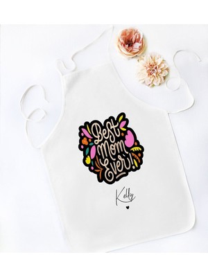 Mediterian Kişiye özel anne temalı renkli mutfak önlüğü, şık tasarım, 77x150 cm, beyaz