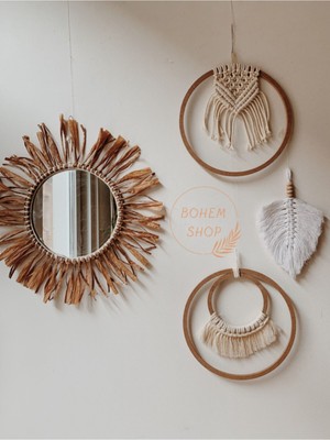 El Yapımı Dekoratif Aynalı Bohem Duvar Dekoru Seti -