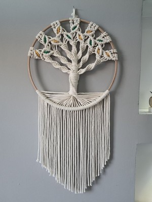 Makrome Sarı, Yeşil Yaprak Detaylı Duvar Süsü