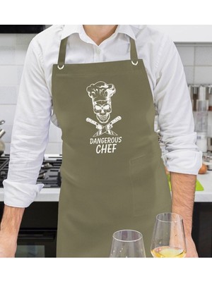Mediterian Haki Yeşil Mutfak Önlüğü, Şef ve Aşçı İçin Şık Koruyucu, 77 x 150 cm